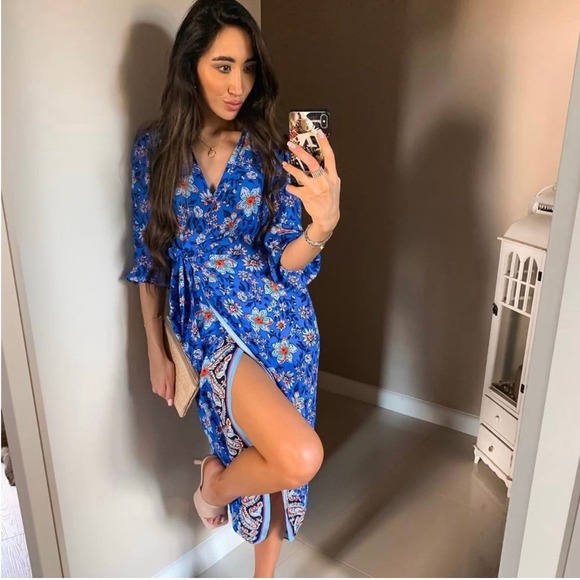 ZARA BLOGGER FAVORITE FLORAL PRINT DRESS BLUE - Picture 3 of 16